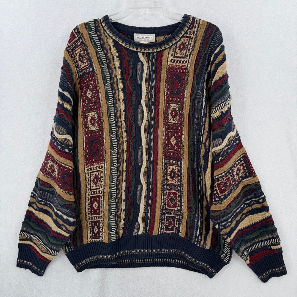 Murano Sweater Mens L Coogi Style 3D Textured Knit Abstract Geometric Vintage
